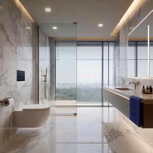 Customed Bathroom Vanity Whole Set with White Marble Finish And Integrated Sink