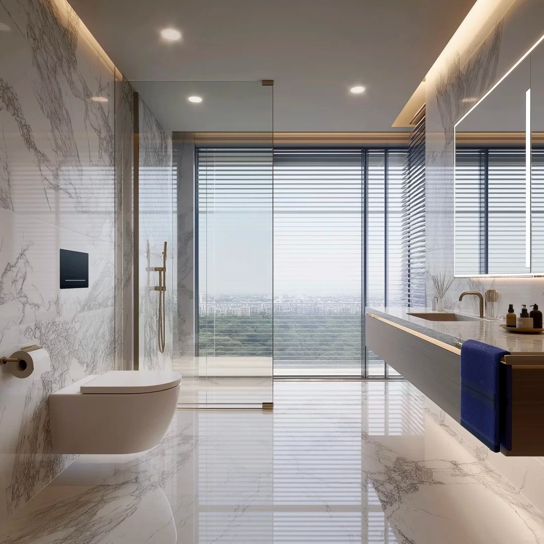 Customed Bathroom Vanity Whole Set with White Marble Finish And Integrated Sink