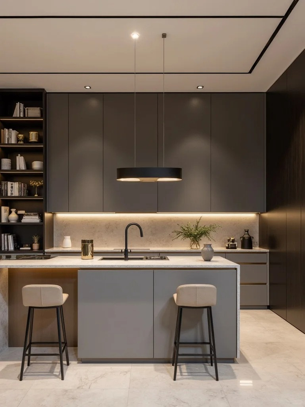 Sleek And Sophisticated Open - Concept Kitchen Cabinets