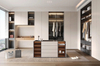 Customed L - shaped Bedroom Closet Whole Set with Light - toned Wooden Lacquer and Glass - fronted Doors