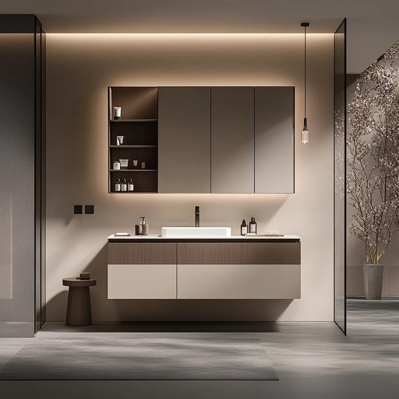 Customed Bathroom Vanity Whole Set with Dual - Tone Finish And Integrated Storage