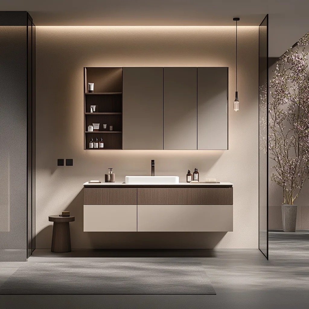 Customed Bathroom Vanity Whole Set with Dual - Tone Finish And Integrated Storage
