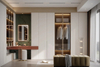 Customed Bedroom L - Shaped Closet Whole Set with Light - Colored Wooden Lacquer, Glass Doors And Drawers