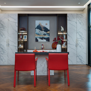 Tearoom Cabinet with Modern Marble Grain Laminate Doors