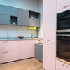 Kitchen Cabinet Melamine Kitchen Cabinet Matt Grey And Pink Lacquer Door Kitchen Cabinet L-Shape Kitchen Closet