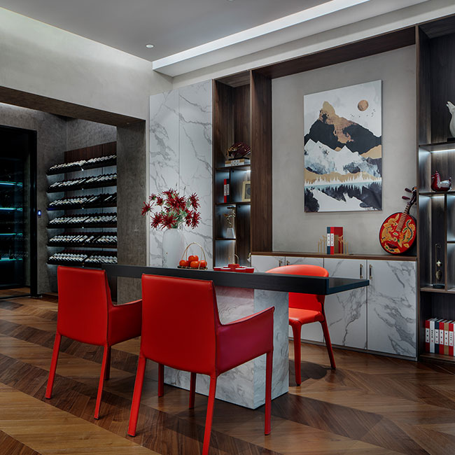 Tearoom Cabinet with Modern Marble Grain Laminate Doors