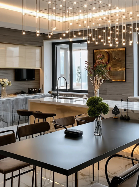 Elegant Modern - style Open - plan Kitchen with Sleek Two - tone Cabinets