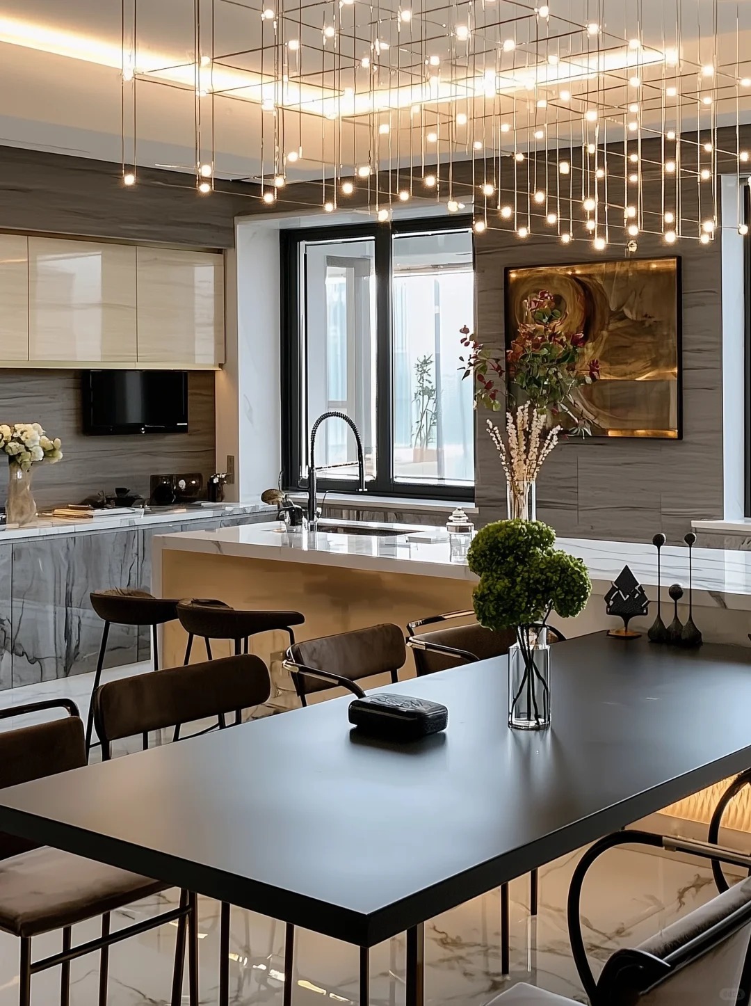 Elegant Modern - style Open - plan Kitchen with Sleek Two - tone Cabinets