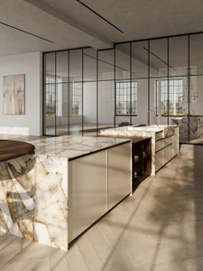 Modern Modern - Gaya Kabinet Dapur Dengan Countertop Marmar Ramping