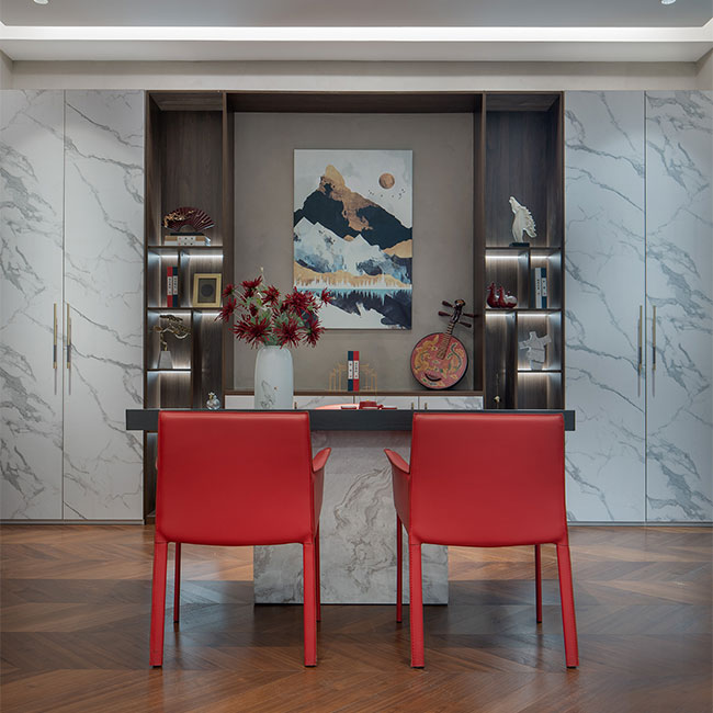 Tearoom Cabinet with Modern Marble Grain Laminate Doors