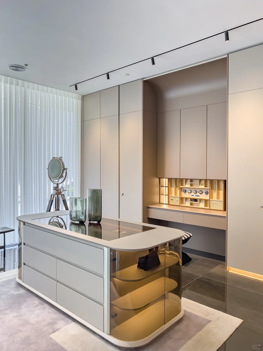 Customed Bedroom Closet Whole Set with Light - toned Wooden Lacquer and Integrated Storage Features