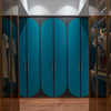 Customed Bedroom Closet Whole Set Dark Blue Wooden Lacquer Wardrobe U Shape Open Wardrobe With Drawers