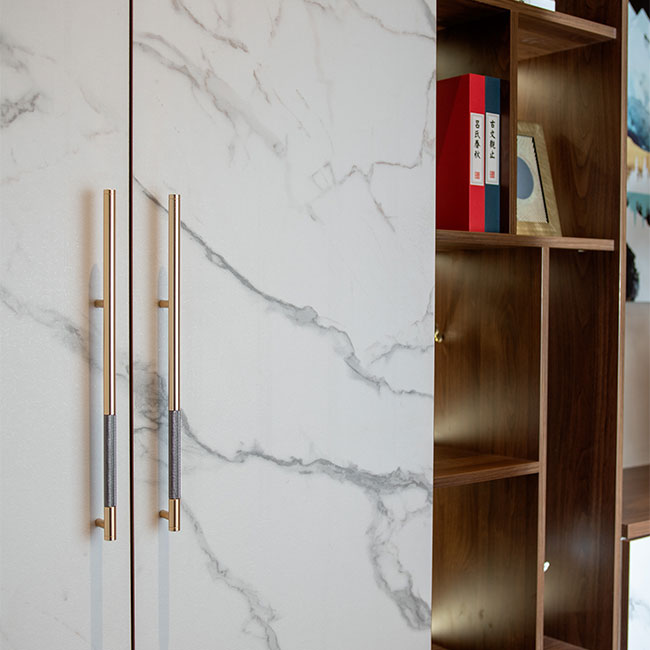 Tearoom Cabinet with Modern Marble Grain Laminate Doors