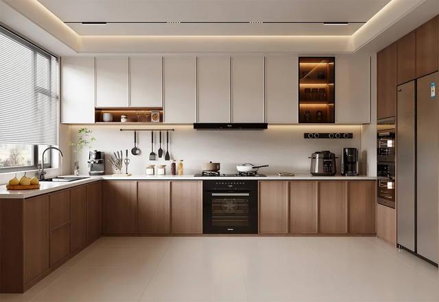 Functional U-shape Kitchen with Spacious, Two - toned Storage Cabinets