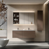 Customed Bathroom Vanity Whole Set with Light - Toned Wood Finish And Dual - Sink Integrated Storage