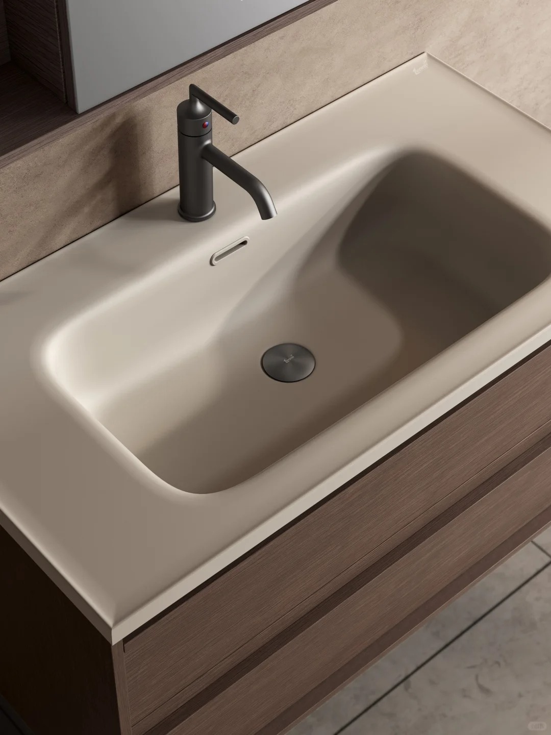 Tocador de baño personalizado conjunto entero con acabado de madera marrón y almacenamiento integrado