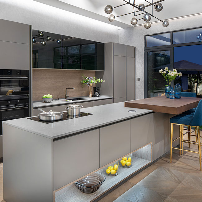 Matt Grey Glass Shutter Kitchen Cabinet